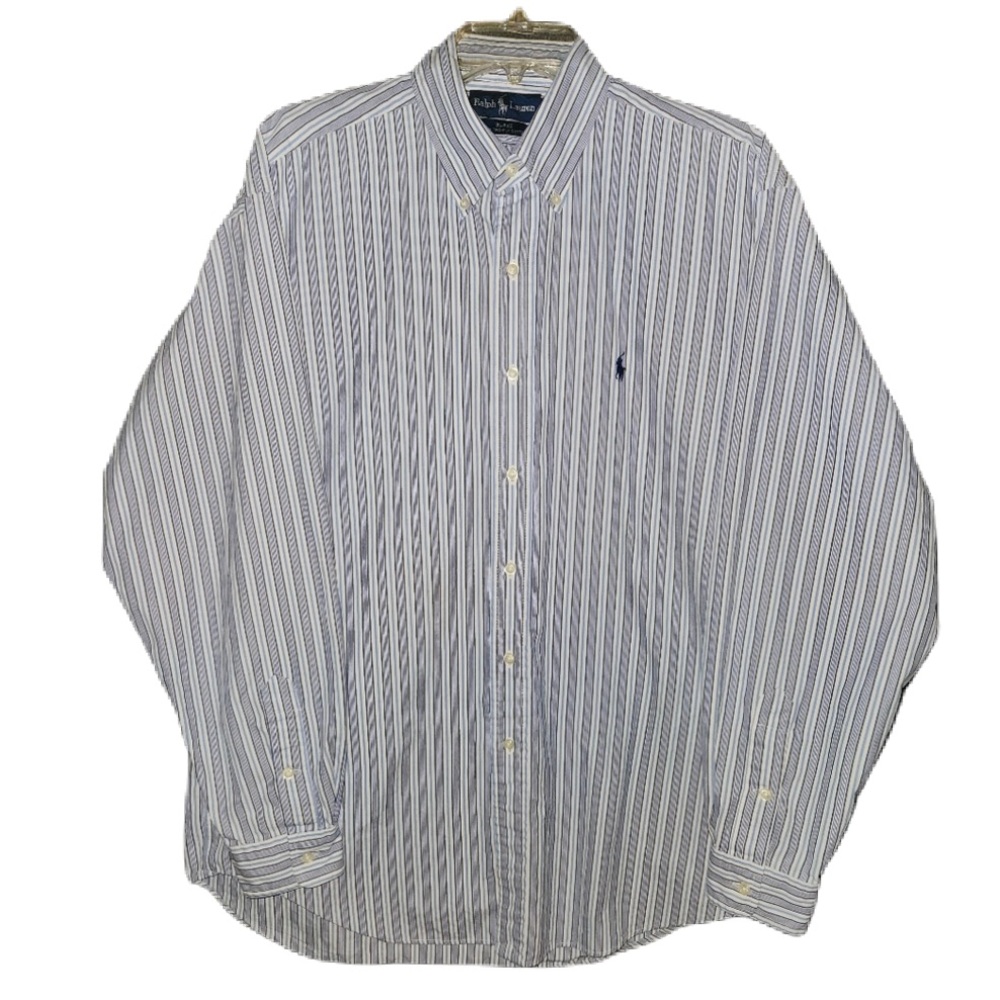 Ralph Lauren Blue and White Striped Dress Shirt Size Large